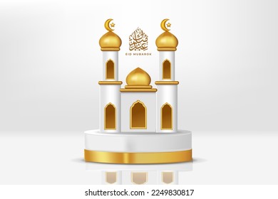 Realistic 3d Islamic celebration with islamic ornament and product podium. Vector 3D Illustration