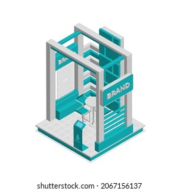 Realistic 3d isometric exhibition stand