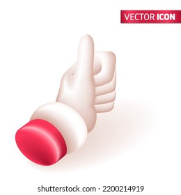 Realistic 3D Isometric illustration, Cartoon. Santa Claus is giving a thumbs up, a sign of approval, great. Isolated on white background. Vector illustration.