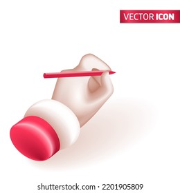 Realistic 3D Isometric illustration, Cartoon. Santa Claus is holding a pen for writing. Answer to the child's letter. Isolated on white background.