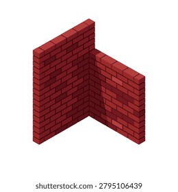 Realistic 3D isometric illustration of a red brick wall corner, suitable for construction, architectural, and building-themed projects.