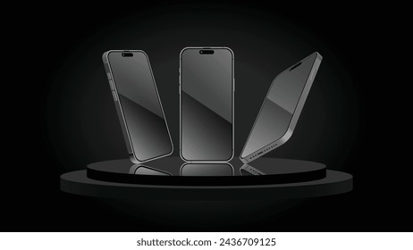 Realistic 3d isometric smartphone mock up. Cellphone perspective and side view. Template for presentation, leaflet, brochure and UI design interface. Vector.