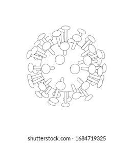 Realistic 3d isometry coronavirus cell. Ncov outline illustration. Covid-2019 isolated on white.