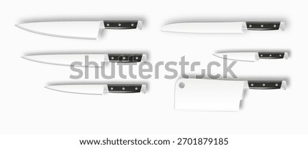 Realistic 3D kitchen knife set meat cleaver types of cutlery for cooking. Kitchen. Vector