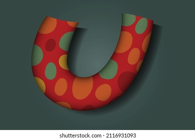 Realistic 3D Letter U concept. Character of alphabet letter font with colorful dots vector illustration.