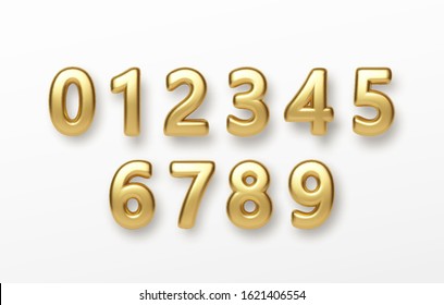 Realistic 3d lettering numbers isolated on white background. Golden numbers set. Vector illustration EPS10