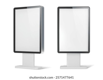 Realistic 3D light advertise display mockup or outdoor stand, vector lightbox. Information display or advertising stand with frame for info screen kiosk or ad POS stand and promotion light box mockup