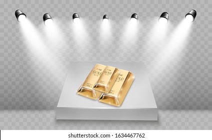 Realistic 3d Light Box with platform background for design performance, show, exhibition. Vector illustration of Lightbox Studio Interior. Podium with spotlights.