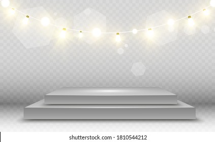 3d Light Box realista con fondo de plataforma para el diseño, espectáculo, exhibición. Ilustración vectorial de Lightbox Studio Interior. Podio con focos.