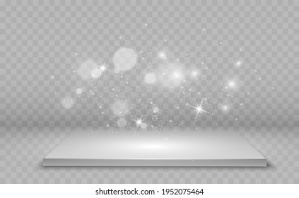 3d Light Box realista con fondo de plataforma para el diseño, espectáculo, exhibición. Ilustración vectorial de Lightbox Studio Interior. Podio con focos.	