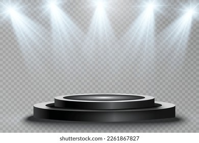 3d Light Box realista con fondo de plataforma para el diseño, espectáculo, exhibición. Ilustración vectorial de Lightbox Studio Interior. Podio con focos.