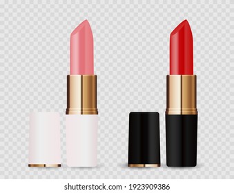 Realistic 3D light pink and red lipstick icon isolated on transparent background. Vector Illustration EPS10