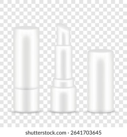 Realistic 3D lip balm mockup in white tube with and without cap on transparent background