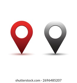 Realistic 3D Location Pin Marker Icon Set (Red and Gray) for GPS Map Navigation