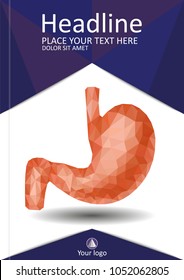 Realistic 3d low poly human stomach and duodenum. Healthy digestive system. Abstract medical concept. Cover design A4 for books, journals, conferences, reports, banners, flyer, template. Vector.
