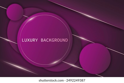 Realistic 3D luxury background with a purple circle shape with elegant golden line elements, a modern concept