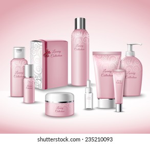 Realistic 3d Luxury Collection Cosmetics Face Beauty Care Products Packages Set Vector Illustration