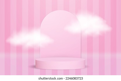 realistic 3d luxury gold pink pastel podium golden stage on pink background. background vector 3d pink rendering with podium and cloud white scene, cloud 3d minimal background 3d.