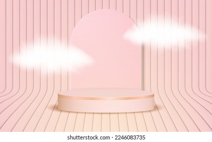 realistic 3d luxury gold pink pastel podium golden stage on pink background. background vector 3d pink rendering with podium and cloud white scene, cloud 3d minimal background 3d.