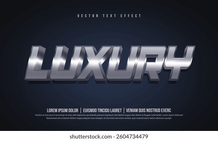 Realistic 3d luxury text effect, letter typography and word logo or icon with shiny metal, glitter light, sparkle texture and royal glossy background for social media marketing and technology business
