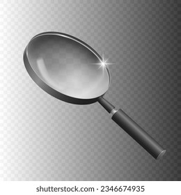 Realistic 3d magnifying glass isolated on transparent background. Tilt top view.