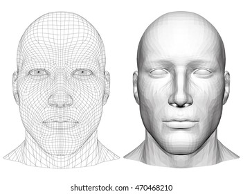 Realistic 3d Man Head Polygonal Skin Isolated Eps 8 Vector Illustration Of Outline Two Poly Mesh A