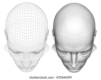 realistic 3d man head polygonal skin isolated eps 8 vector illustration of outline two poly mesh a