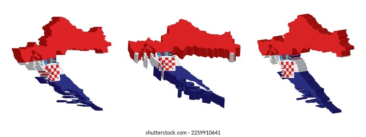 Realistic 3D Map of Croatia Vector Design Template