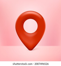 realistic 3d map pin pointer icon red with pink background