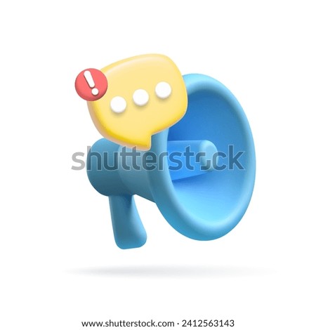 Realistic 3d megaphone icon. 3d vector render loudspeaker in blue. Symbol of feedback, chatting or comment. Vector illustration