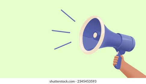 realistic 3d megaphone, loudspeaker in hand. Vector illustration