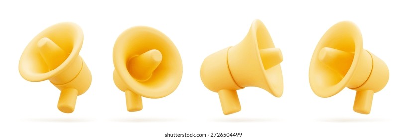 Megáfono 3D realista, altavoz. Ilustración vectorial