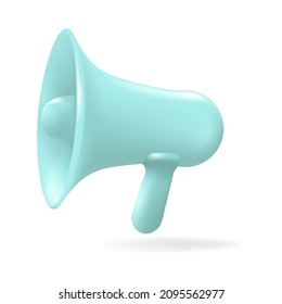 Realistic 3d megaphone, 3d plastic loudspeaker. Vector speaker illustration in cartoon 3D style.