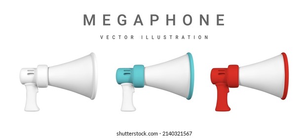 Realistic 3d megaphone. Plastic megaphone with shadow. Vector illustration.