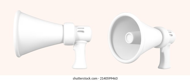 Realistic 3d megaphone. Plastic megaphone with shadow. Vector illustration.