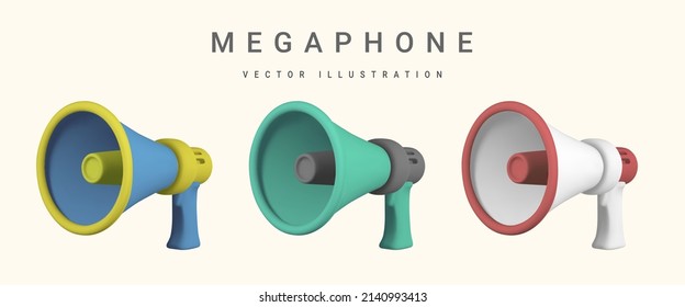 Realistic 3d megaphone. Plastic megaphone with shadow. Vector illustration.