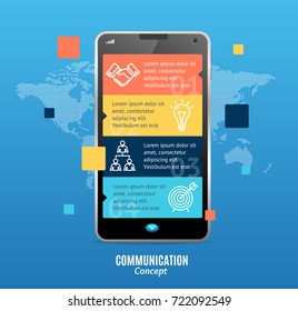Realistic 3d Messenger Communication Concept Smartphone Chatting with Chat Bot on Map Background. Vector illustration of Mobile Social Chatbot
