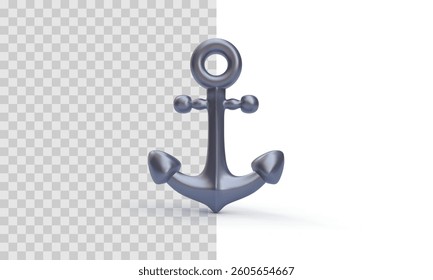 Realistic 3d metal anchor isolated on white background. Vector illustration