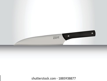 Realistic 3d metal knife in vector on a surface