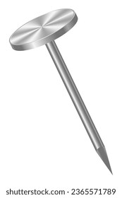 Realistic 3d metal nail. Nail metal. Realistic of metal pin. Metallic hardware. Vector illustration