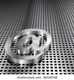 Realistic 3D metallic at symbol on chrome grid (EPS10 - Gradient, Transparency, Mesh)