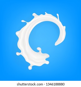 Realistic 3d Milk Flow Splash On Blue. EPS10 Vector