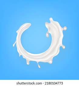 Realistic 3d Milk Flow Splash On Blue. EPS10 Vector