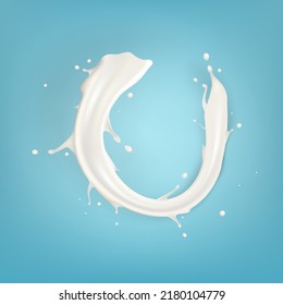 Realistic 3d Milk Flow Splash On Blue. EPS10 Vector