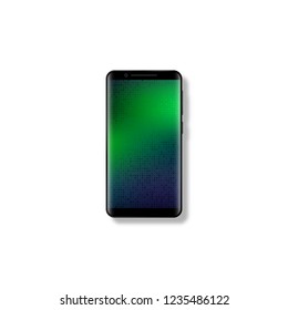 Realistic 3d mobile smartphone with blur green, violet and blue colors. Isolated on white background. Vector illustration.