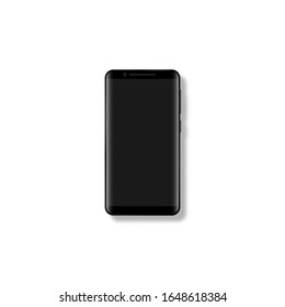 Simulacro de teléfono móvil 3D realista. Plantilla de teléfono con pantalla negra. Aislado sobre fondo blanco. Ilustración vectorial.