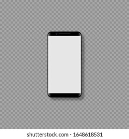 Simulacro de teléfono móvil 3D realista. Plantilla de teléfono con pantalla blanca. Aislado sobre un fondo transparente. Ilustración vectorial.