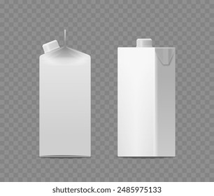 Realistic 3d Mockup Of Blank Milk And Juice Packaging. Two Different Carton Designs Isolated On Transparent Background