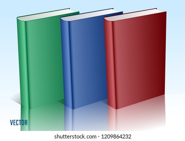 Realistic 3D mockup of closed blank rectangular books izolated at specular background. Vector Illustration