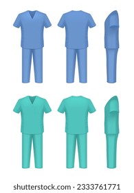 Realistic 3D Mockup Of Medical Scrubs. Blue And Green. EPS10 Vector